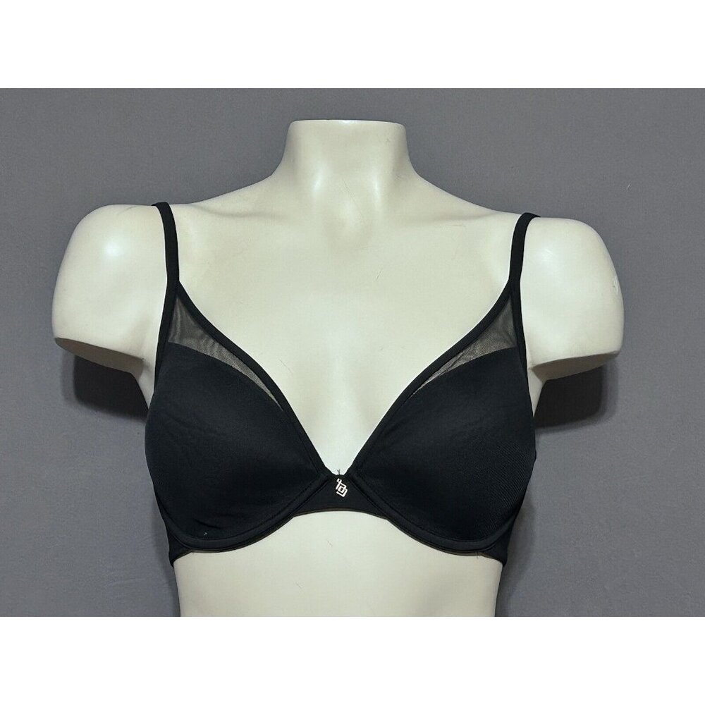 Third Love Classic Uplift Plunge Bra 32D1/2 Black Mesh Overlay Padded Underwired